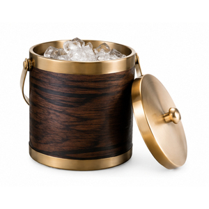 Cubo de Hielo de Madera con Tapa y Detalles de Latón, Enfriador de Vino de Acero Inoxidable de Doble Pared Aislado para Decoración de Bar en Casa y Fiestas - Product Image 1