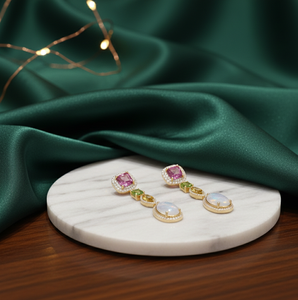 Boucles d'oreilles arc-en-ciel pour mariage, améthyste bleue, pierres précieuses vertes, jaunes et blanches, bijoux en argent 925, boucles d'oreilles pour soirée - Product Image 4