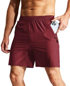 Shorts de course athlétiques pour hommes, séchage rapide, légers, pour la gym et l'entraînement, avec poche zippée et taille élastique - Product Image 1