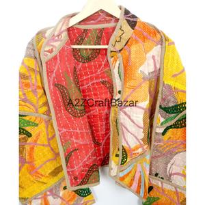 Vintage Indian <b>Kantha</b> Handmade Quilted 100% Cotton <b>Jacket</b> for Women-Eco-Friendly Breathable Winter Ready From Rajasthan - Product Image 5