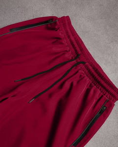 Men's Red Elastic Waist Knitted Polyester/Cotton Shorts Breathable Zipper Pocket Quick Dry Casual Athletic Mid Waist Solid Color - Product Image 3