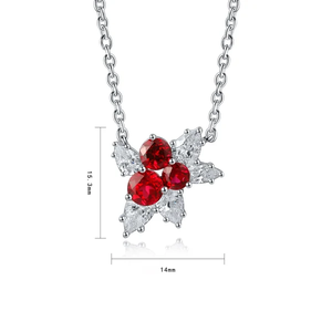 Romantic 925 Silver <b>Necklace</b> With <b>Ruby</b> Center And Diamond Accents Women's Everyday Wear Jewelry - Product Image 2
