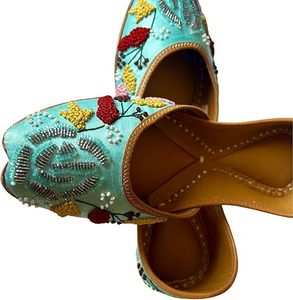 Girls Khussa Embroidered Print Handmade Wedding Flat <b>Light</b> Weight Mixed Colors Custom Designs Punjabi Jutti Khussa For Females - Product Image 5