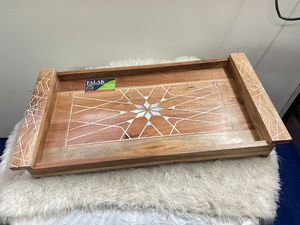 Plateaux de service décoratifs élégants et luxueux en bois et nacre, avec corde tressée, design floral fait main, pour fêtes, chocolats, FWE - Product Image 6