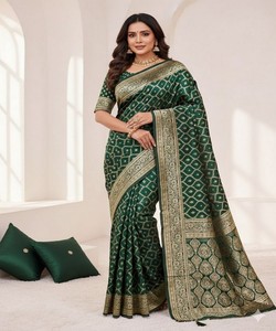 Modern Lichi Silk Weaving Work Saree With Unstitched Blouse Women Ethnic Occasion Regular Fit <b>Floor</b>-Length 85282 SHUBH- SF-914 - Product Image 1