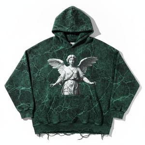 Sweat à capuche vintage noir pour homme, imprimé graphique original Angel, streetwear urbain, coupe ample décontractée, confortable - Product Image 1