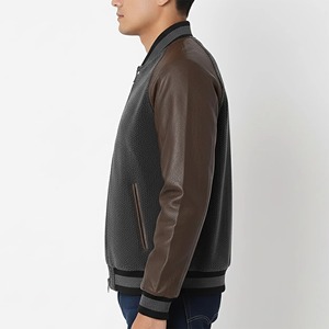 Veste de baseball longue en toile 100 % laine bicolore OEM avec manches en cuir pour homme – Streetwear confortable, respirant et imperméable - Product Image 5
