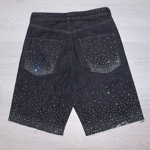 Shorts en jean délavé vintage pour homme, 100 % coton, tissu épais, avec logo personnalisé et strass intégrés, style streetwear, collection 2026 HQ ston - Product Image 2