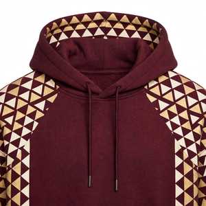 Sudadera con Capucha Unisex NEXTEX, Diseño Triangular de Mosaico, Color Granate y Dorado, con Estampado Gráfico - Product Image 6
