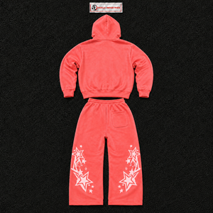 <b>Men</b>’s Coral Red Star Graphic Tracksuit Hoodie And Jogger <b>Set</b> Streetwear Pullover Hooded Sweatshirt Matching Sweatpants Two Piece - Product Image 6