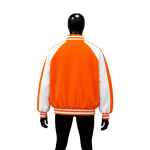 Blouson universitaire en laine orange de haute qualité avec fermeture éclair, style décontracté universitaire, veste polaire coupe classique pour l'automne – En promotion - Product Image 2