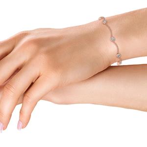 Bracelet délicat en or rose avec chaîne sertie de diamants de laboratoire ronds et taillés en coussin de 0,79 carats - Product Image 1
