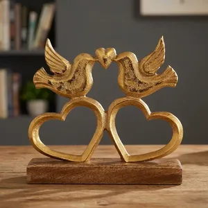 Elegant Gold Love Birds <b>Heart</b> Shape Statue Decorative Metal Sculpture for Home Office Table <b>Shelf</b> Wedding Anniversary Gift Decor - Product Image 5