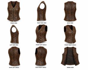 VIBE SEWN Women's Gothic Motorcycle <b>Vest</b>-Double Breasted Closure Waterproof & Breathable Genuine Leather Outerwear - Product Image 6