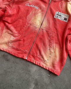 Ensemble streetwear tendance : sweat à capuche en coton délavé et vieilli, pantalon baggy oversize, broderie, impression en relief et strass - Product Image 4