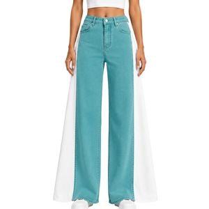 Turquoise Blue <b>Women</b> Wide Leg Jeans High Waist Loose Fit Denim Pants Casual Streetwear Fashion <b>Trousers</b> Trendy Baggy Style - Product Image 1