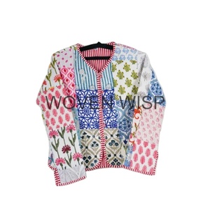 ขายส่งและผลิตเสื้อแจ็คเก็ตผ้าฝ้ายผ้าฝ้ายที่ทําด้วยมือของอินเดีย เสื้อแจ็คเก็ตผ้าฝ้ายวินเทจ Kantha ขอบดิบแบบพลิกกลับได้ขอบฟรี - Product Image 5