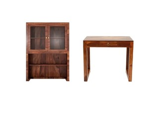 <b>Solid</b> <b>Wood</b> Home Office Desk with Glass Door Hutch | Tall Study Table with <b>Bookcase</b> | Jodhpur Export - Product Image 5