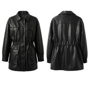 Chaqueta Larga de Piel de Oveja Tejida para Mujer, con Múltiples Bolsillos, Cintura Ajustable, Estilo Utilitario, para Otoño e Invierno, Casual - Product Image 3
