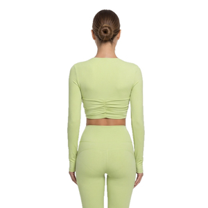 Ensemble de vêtements de sport pour femmes, soutien-gorge de sport à manches longues blanc, leggings taille haute, tenue de yoga sans couture, vêtements de fitness - Product Image 3