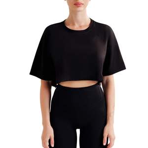 New Arrival <b>Women</b> Oversized Crop Top <b>T</b> <b>Shirt</b> Custom Logo 100% Cotton <b>Black</b> <b>T</b> <b>Shirt</b> OEM Wholesale Breathable <b>Women</b> <b>T</b> <b>Shirt</b> - Product Image 2