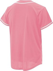 Pink Baseball Jersey Short Sleeve V-Neck Button Front Unisex Adult Regular Fit Solid Color All Seasons Polyester Apparel - Product Image 5