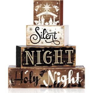 Set di 4 Segnaposto Natalizi in Legno, Vassoio Decorativo 'Notti Sacre' per Decorazioni da Tavola in Stile Fattoria Invernale - Product Image 1