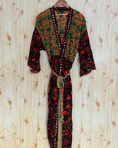 Hand Embroidered Phulkari Kimono Indian Traditional Wedding Party Wear Spring Reversible Sun Protection Cotton Georgette Robe - Product Image 4