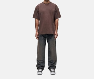 Camiseta Personalizada con Lavado Ácido para Hombre, Camiseta Vintage Oversize Estampada de Corte Holgado Marrón, Fabricante Mayorista OEM de Pakistán - Product Image 3