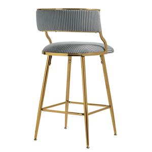 Set di 2 Sgabelli da Bar per Isola Cucina in Corduroy da 26FT con Base Cromata Dorata e Poggiapiedi per Uso Bar - Product Image 4