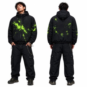 Custom Unisex <b>Black</b> Hooded Windbreaker Jacket 100% Cotton Oversized Streetwear Eco-Friendly Breathable Quick Dry Winter - Product Image 2