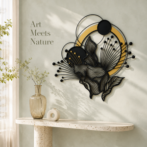 Décoration murale florale en fer, noir et or, art botanique en métal, décoration murale abstraite contemporaine, décoration intérieure - Product Image 3