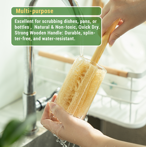 Cepillo de copa de lufa natural ecológico con mango de madera Depurador de botellas biodegradable a base de plantas para vasos, limpieza de cocina - Product Image 3