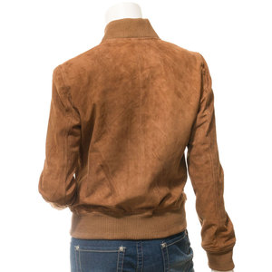 Women's Brown <b>Suede</b> <b>Bomber</b> <b>Jacket</b> Full Sleeve Stand Collar Zipper Closure Custom Women Real Leather <b>Jacket</b> Slim Fit Motorcycle - Product Image 3