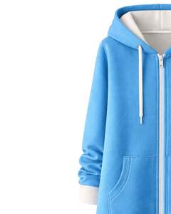 Sudadera con capucha larga con cremallera, color azul cielo, abrigo de invierno de forro polar para mujer, ropa exterior informal de gran tamaño con bolsillos, OEM, fábrica personalizada - Product Image 4