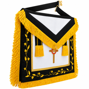 Badge maçonnique Royal Arch brodé en cuir, tissu blanc résistant à l'eau, bordure noire, franges jaunes, croix, insignes cérémoniels - Product Image 3