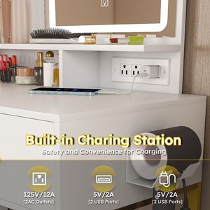 LED Lights 3 Color Power Outlet <b>Makeup</b> <b>Vanity</b> Table with 5 Drawers Sturdy Metal Leg C Metal <b>Makeup</b> <b>Vanity</b> - Product Image 6
