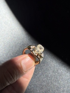 Solid Yellow Gold Lab Grown Diamond Bridal Set Cushion Cut Full Bezel Asymmetrical Triangle Pear <b>Confetti</b> Curved Band Jewelry - Product Image 2