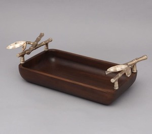 Bandeja Rectangular de Madera Maciza con Asas de Metal |   Uso en Hoteles, Hogares y Regalos - Product Image 3