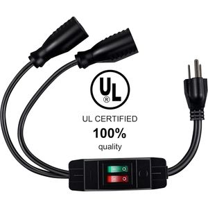 Cavo di Prolunga per Esterni Resistente con Interruttore On/Off a 2 Vie, 3 Poli SJTW 14AWG 15A/125V 18AWG 10A, Sdoppiatore per Esterni a 3 Poli - Product Image 2