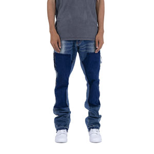 Jean en denim tricoté rétro gothique pour homme, coupe ample, non extensible, délavage clair, jambe droite, jambe large, taille moyenne et grande taille - Product Image 1