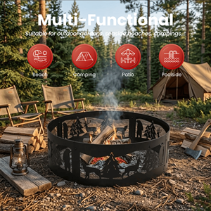 <b>Portable</b> Outdoor Family Camping BBQ <b>Fire</b> Ring <b>Fire</b> <b>Pit</b> Wildlife Laser Cut Steel BBQ Camping Backyard Decor FR006 - Product Image 3