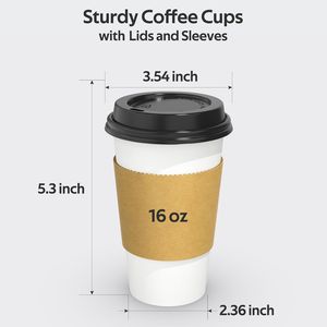Confezione da 100 Bicchieri di Carta Isolati da 16 oz per Caffè Caldo, Spessi e Resistenti, Usa e Getta con Coperchi Antigoccia e Manicotti - Product Image 2