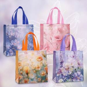 Floral Printed Non Woven Shopping <b>Bags</b> <b>Medium</b> Size Reusable Gift Tote With PP Webbing Handles Tote <b>bags</b> with custom printed logo - Product Image 1