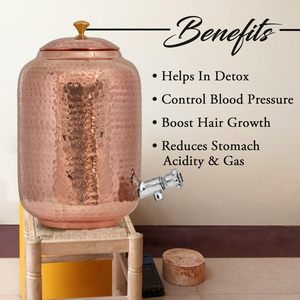 8L Smart Copper Water Station - Antimicrobial Storage Tank with 2 Glasses & Bottle - 2.1 Gallon Ayurvedic Wellness Kit Bulk - Product Image 3