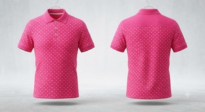เสื้อโปโลผู้ชายสีชมพูสดลายจุด แต่งขอบสีดำเรียบหรู แขนสั้น ผ้าฝ้ายลำลอง สำหรับเล่นกอล์ฟ ดีไซน์เสื้อฤดูร้อน - Product Image 2