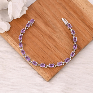 Bracelet tennis de luxe en améthyste violette, fait main, bijoux en argent 925, unisexe, cadeau pour mariage ou fête - Product Image 1