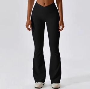 Leggings évasés taille haute écologiques, couleur unie, sans couture, en tricot extensible Spandex Nylon pour femme, vêtements de sport - Product Image 3