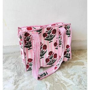 Sac fourre-tout en coton fait main indien, imprimé floral, petit sac fourre-tout, sac de shopping pour femmes, mini sac à main - Product Image 1