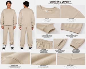 Ensemble jogging et sweat-shirt en maille unie beige à col rond pour homme, décontracté, automne, 100 % coton molletonné, grandes tailles, 400 g/m², survêtement pour homme - Product Image 6